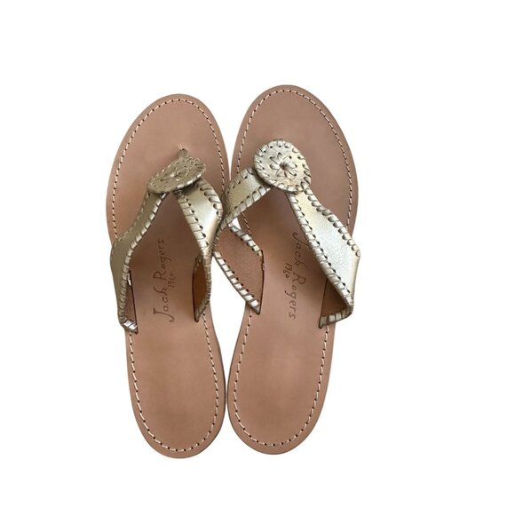 JACK ROGERS Gold Leather Flip Flop Sandals Size 9.5 - Picture 5 of 8
